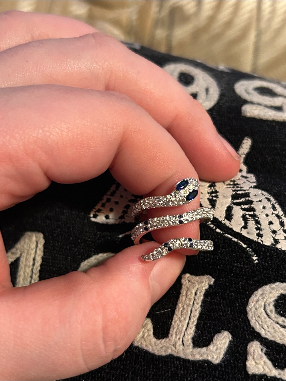 Silver Snake Wrap Ring with Blue Stone Accents